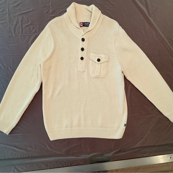 NWOT Chaps Y2K Vintage Cream V-Neck Sweater w/ Ribbed Collar Size Large - Picture 2 of 10